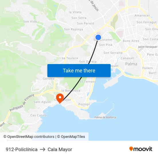 912-Policlínica to Cala Mayor map