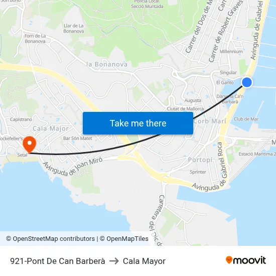 921-Pont De Can Barberà to Cala Mayor map