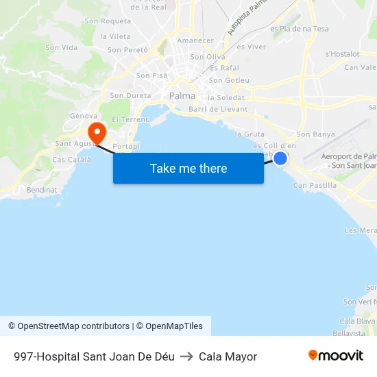 997-Hospital Sant Joan De Déu to Cala Mayor map
