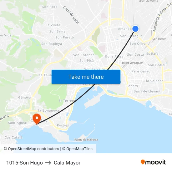 1015-Son Hugo to Cala Mayor map