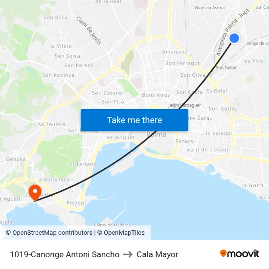 1019-Canonge Antoni Sancho to Cala Mayor map