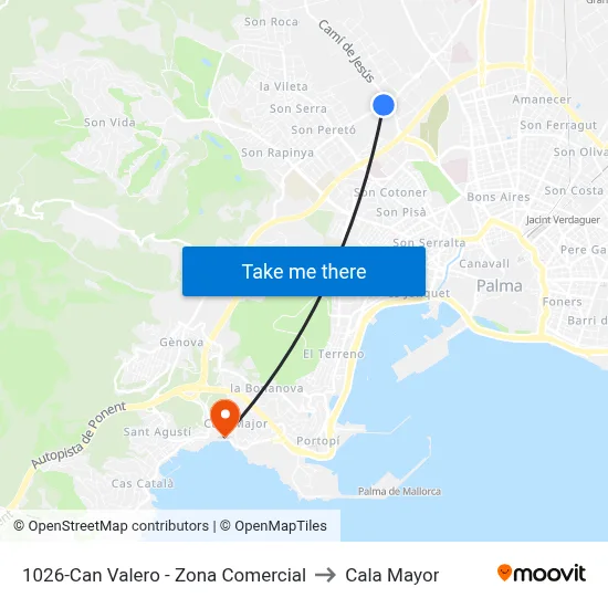 1026-Can Valero - Zona Comercial to Cala Mayor map