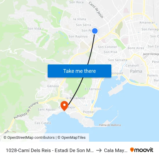 1028-Camí Dels Reis - Estadi De Son Moix to Cala Mayor map