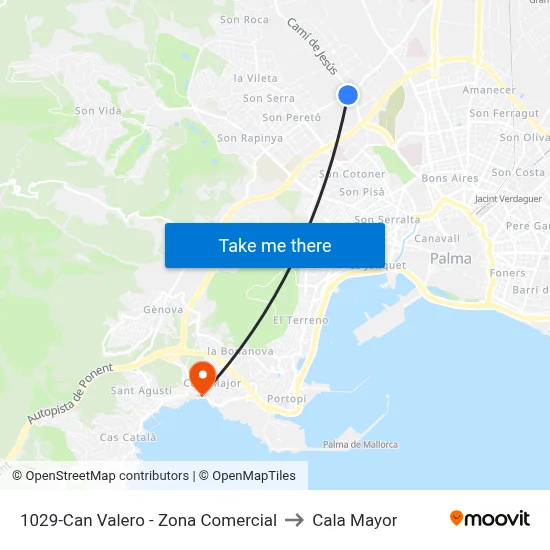 1029-Can Valero - Zona Comercial to Cala Mayor map