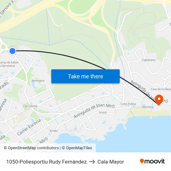 1050-Poliesportiu Rudy Fernàndez to Cala Mayor map