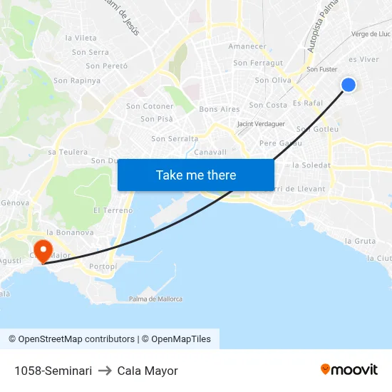 1058-Seminari to Cala Mayor map