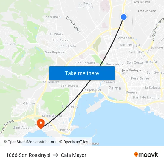 1066-Son Rossinyol to Cala Mayor map