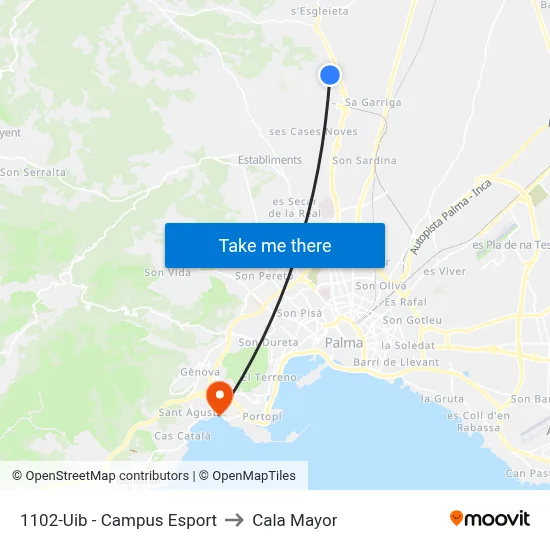 1102-Uib - Campus Esport to Cala Mayor map