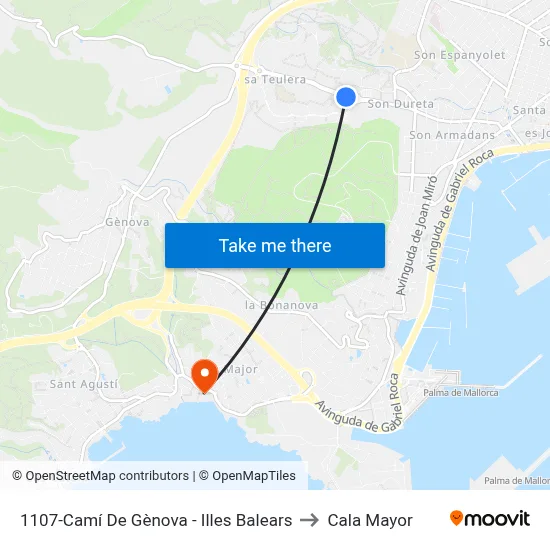 1107-Camí De Gènova - Illes Balears to Cala Mayor map
