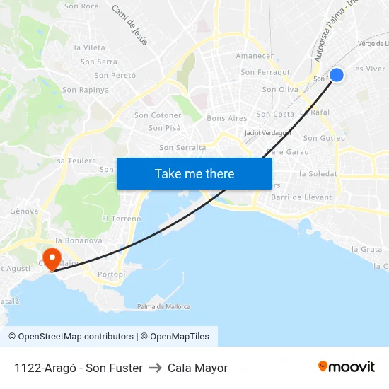 1122-Aragó - Son Fuster to Cala Mayor map