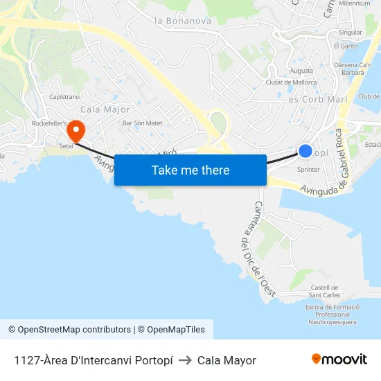 1127-Àrea D'Intercanvi Portopí to Cala Mayor map