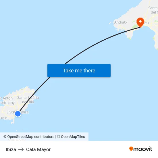 Ibiza to Cala Mayor map