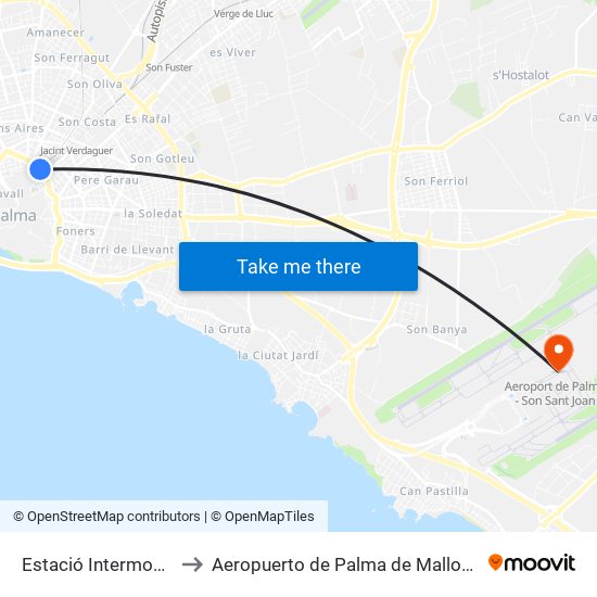 Estació Intermodal to Aeropuerto de Palma de Mallorca map