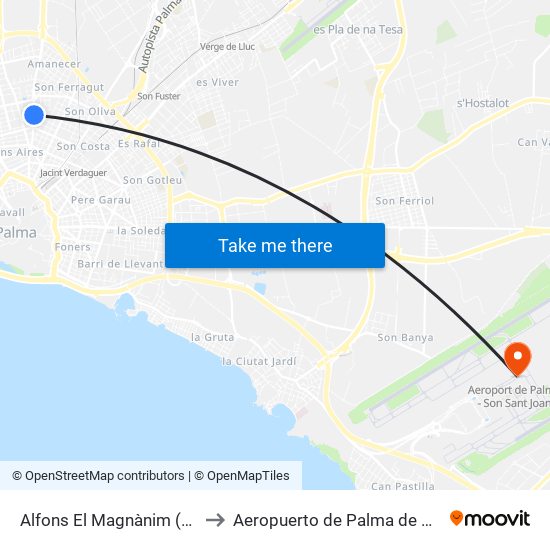 Alfons El Magnànim (40037) to Aeropuerto de Palma de Mallorca map