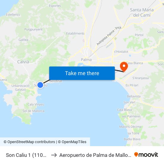 Son Caliu 1 (11024) to Aeropuerto de Palma de Mallorca map