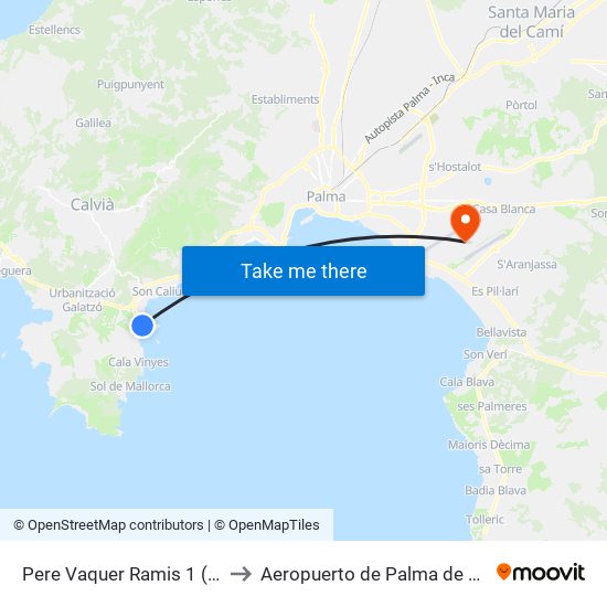 Pere Vaquer Ramis 1 (11040) to Aeropuerto de Palma de Mallorca map