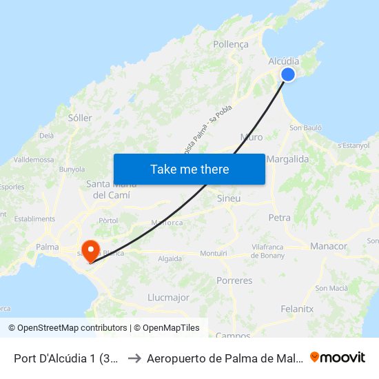 Port D'Alcúdia 1 (3054) to Aeropuerto de Palma de Mallorca map