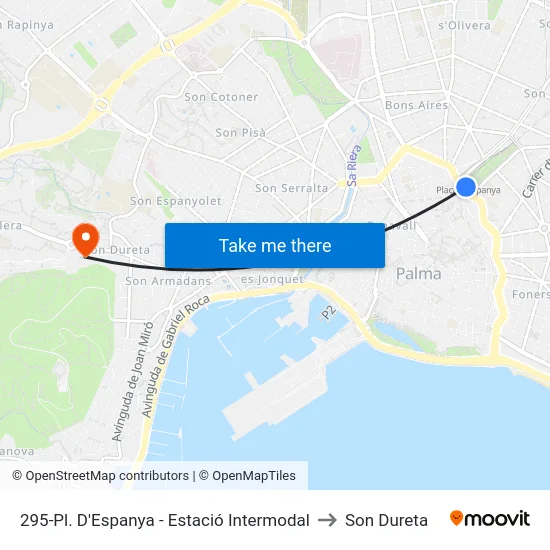 295-Pl. D'Espanya - Estació Intermodal to Son Dureta map