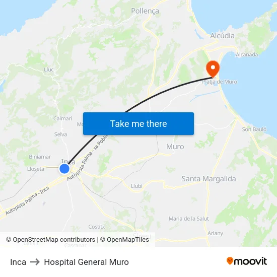 Inca to Hospital General Muro map