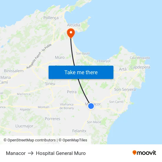 Manacor to Hospital General Muro map