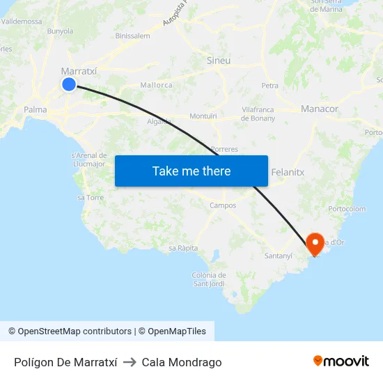 Polígon De Marratxí to Cala Mondrago map