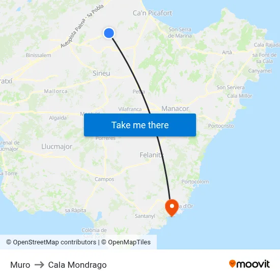 Muro to Cala Mondrago map