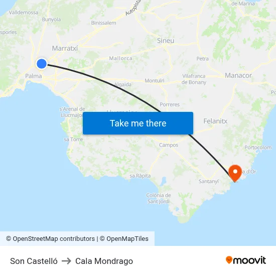 Son Castelló to Cala Mondrago map