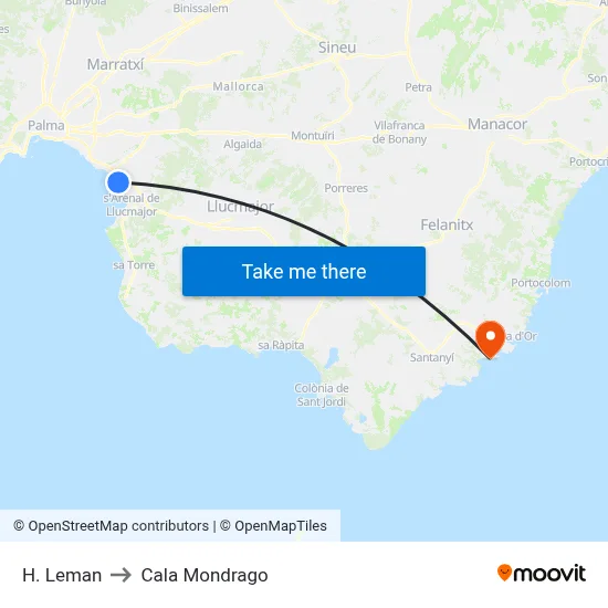 H. Leman to Cala Mondrago map