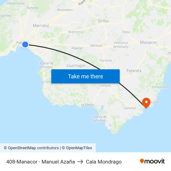 408-Manacor - Manuel Azaña to Cala Mondrago map