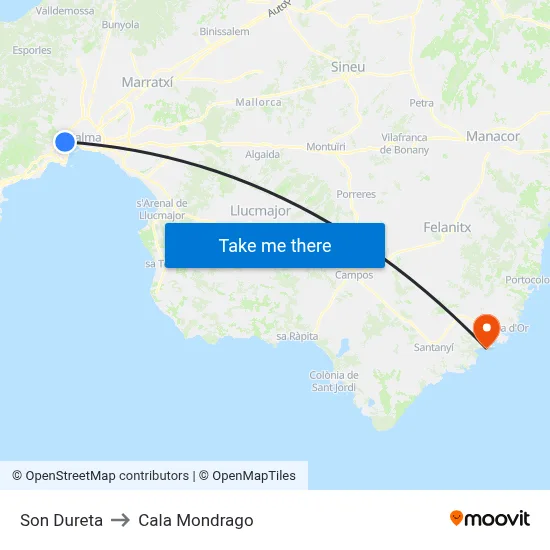 Son Dureta to Cala Mondrago map