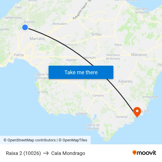 Raixa 2 (10026) to Cala Mondrago map
