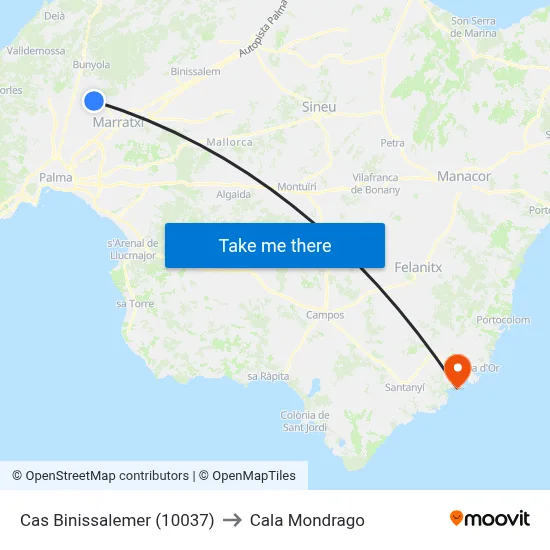 Cas Binissalemer (10037) to Cala Mondrago map