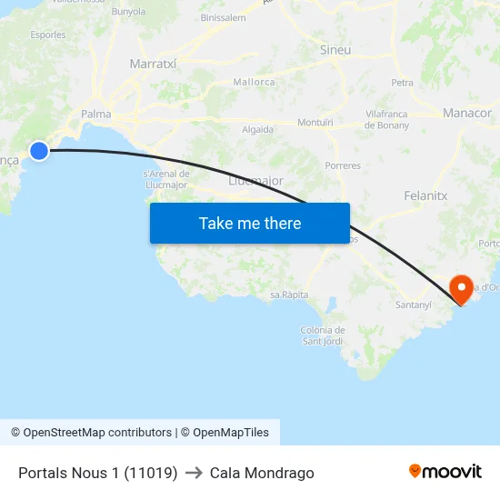 Portals Nous 1 (11019) to Cala Mondrago map