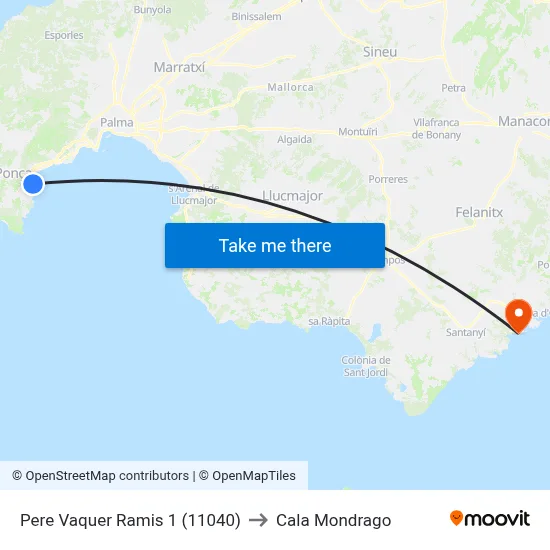 Pere Vaquer Ramis 1 (11040) to Cala Mondrago map