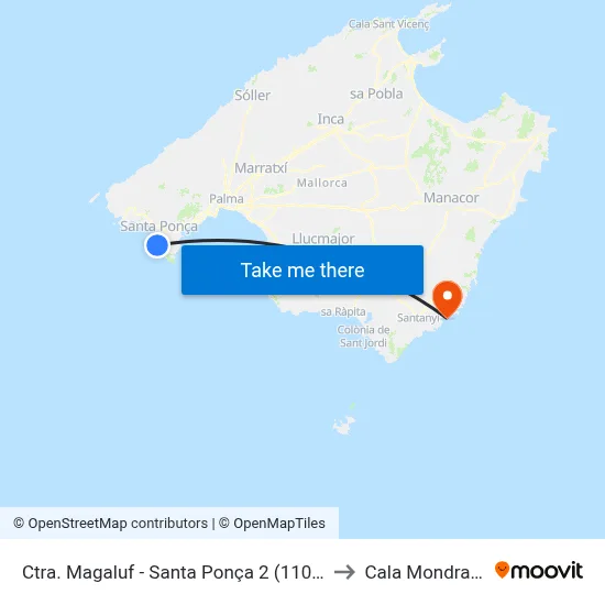 Ctra. Magaluf - Santa Ponça 2 (11072) to Cala Mondrago map