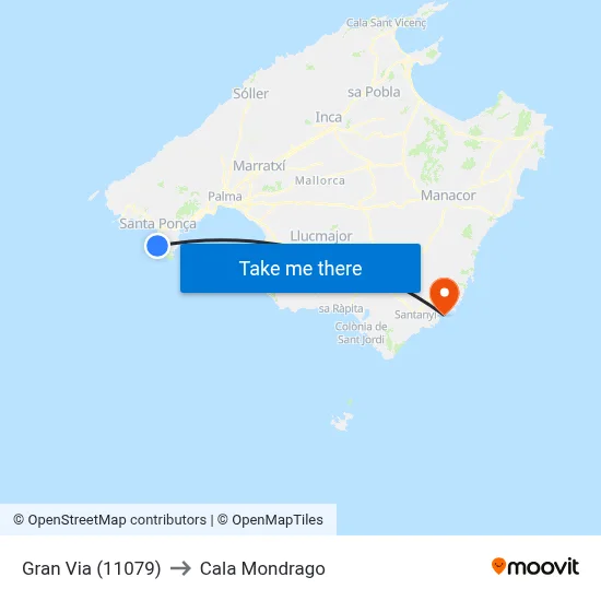 Gran Via (11079) to Cala Mondrago map