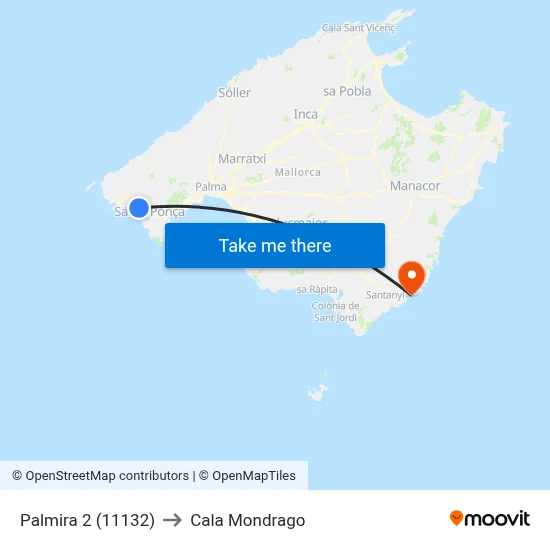 Palmira 2 (11132) to Cala Mondrago map