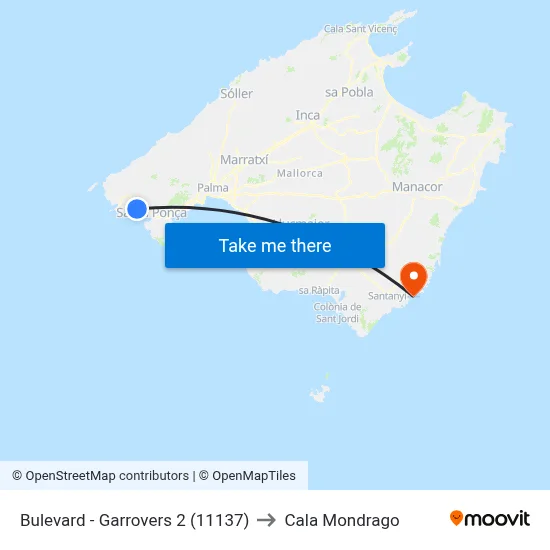 Bulevard - Garrovers 2 (11137) to Cala Mondrago map