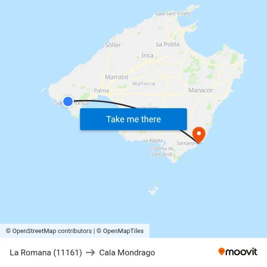 La Romana (11161) to Cala Mondrago map