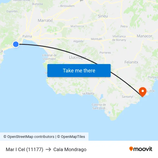 Mar I Cel (11177) to Cala Mondrago map