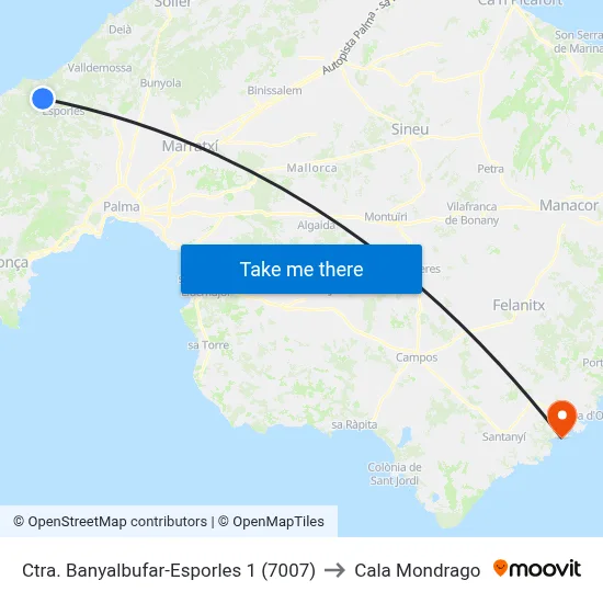 Ctra. Banyalbufar-Esporles 1 (7007) to Cala Mondrago map