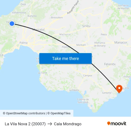 La Vila Nova 2 (20007) to Cala Mondrago map