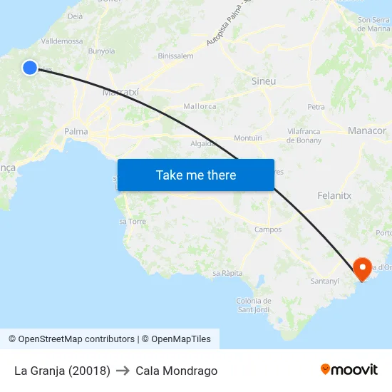 La Granja (20018) to Cala Mondrago map