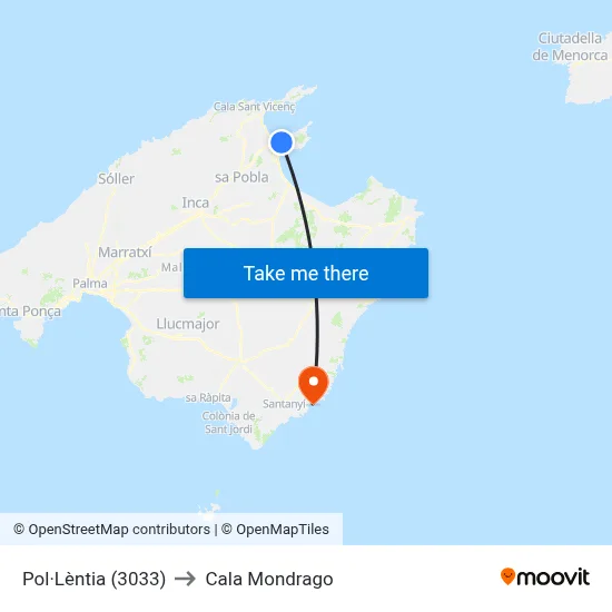 Pol·Lèntia (3033) to Cala Mondrago map