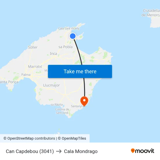 Can Capdebou (3041) to Cala Mondrago map