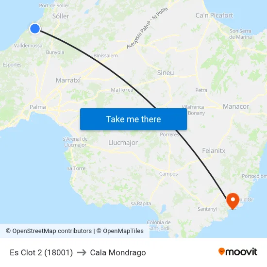 Es Clot 2 (18001) to Cala Mondrago map