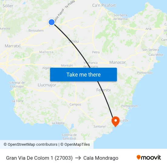 Gran Via De Colom 1 (27003) to Cala Mondrago map