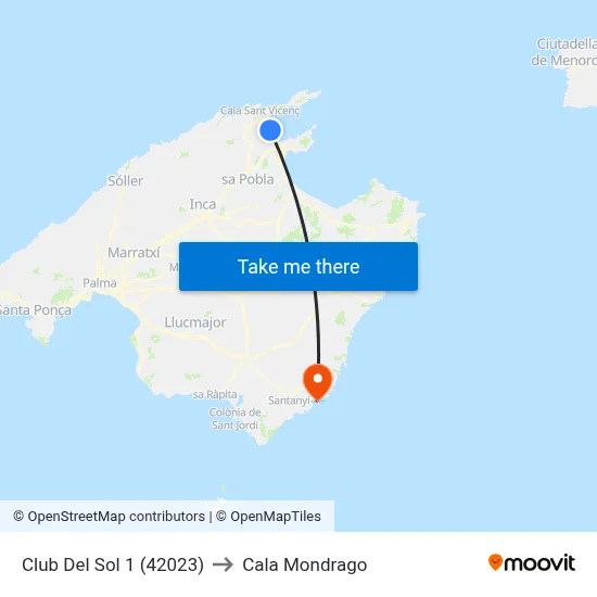 Club Del Sol 1 (42023) to Cala Mondrago map