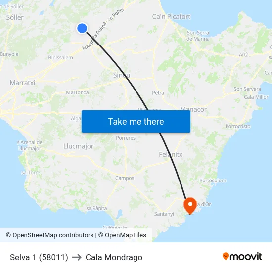 Selva 1 (58011) to Cala Mondrago map