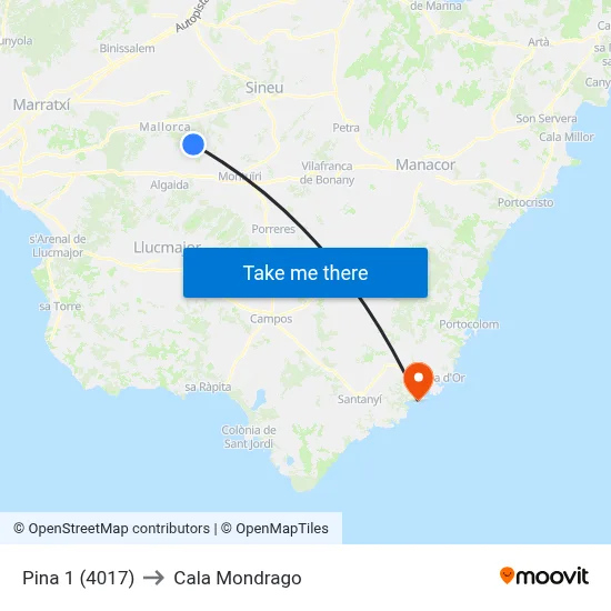 Pina 1 (4017) to Cala Mondrago map